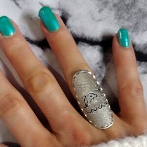 Polished 925 Sterling Dolphin Sea Etching Ring - Bold Wide Band Beachy Vibe